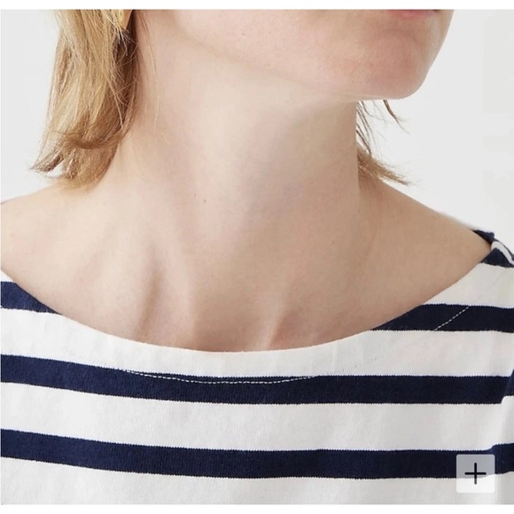 J Crew women boatneck white shirt black navy stripe size M Cotton 3/4 sleeve - Picture 7 of 8